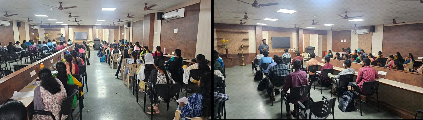 Students attending the alumni session in the seminar hall