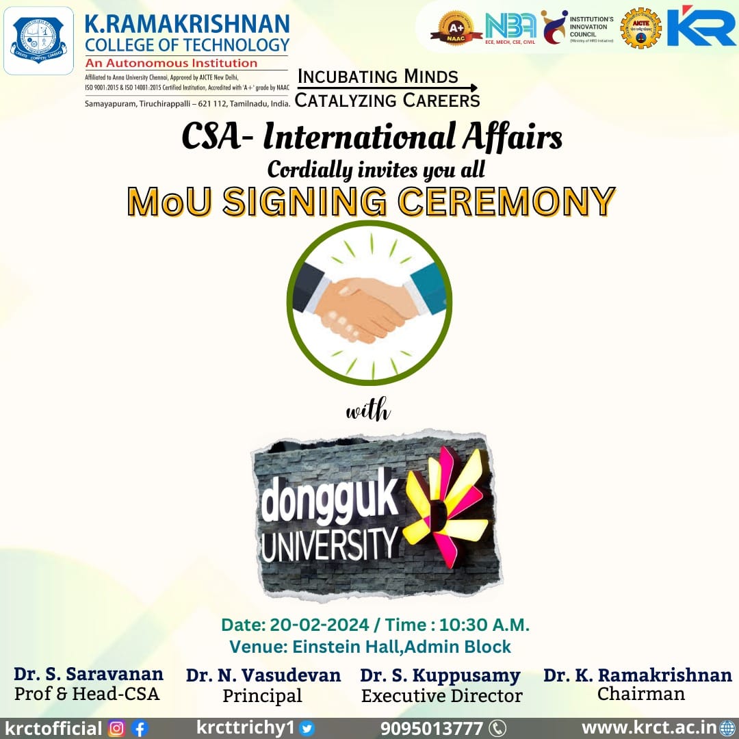 Poster for the MoU signing ceremony with Dongguk University, South Korea