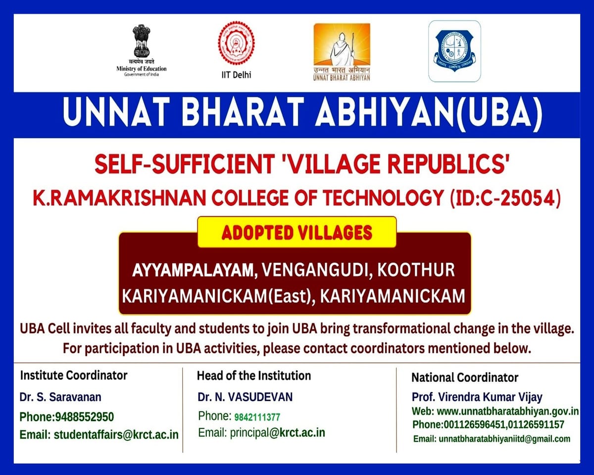 Unnat Bharat Abhiyan notice listing KRCT's adopted villages and cell coordinators