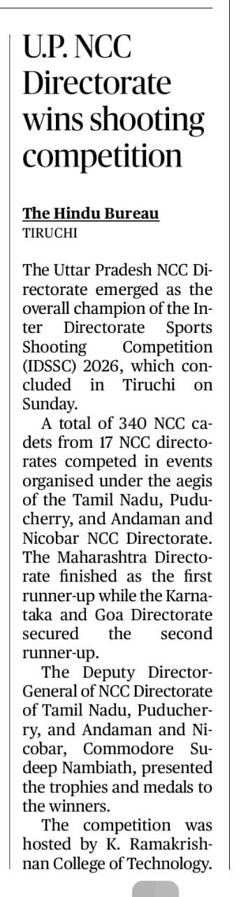 The Hindu report: U.P. NCC Directorate wins shooting competition