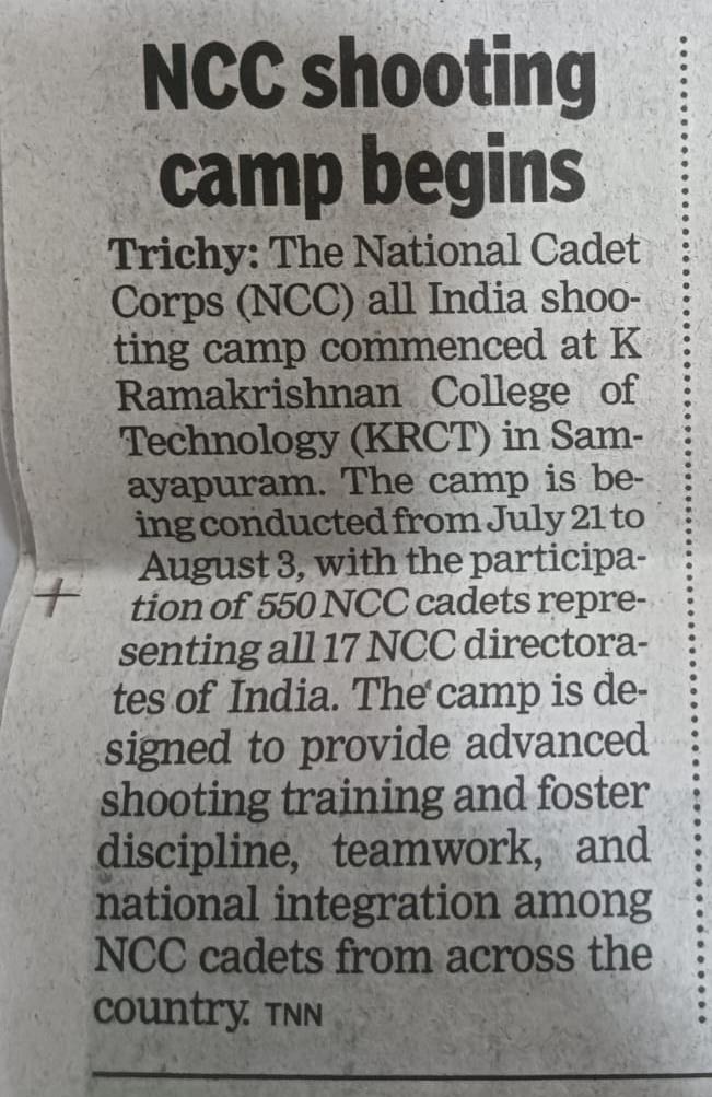 Times of India report: NCC shooting camp begins at KRCT