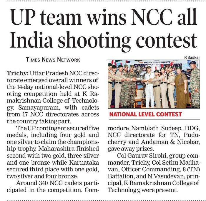 Times of India report: UP team wins NCC all India shooting contest