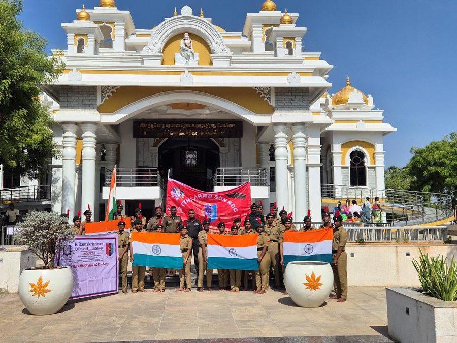 Cadets with the National Flag in front of the Shirdi Saibaba Temple