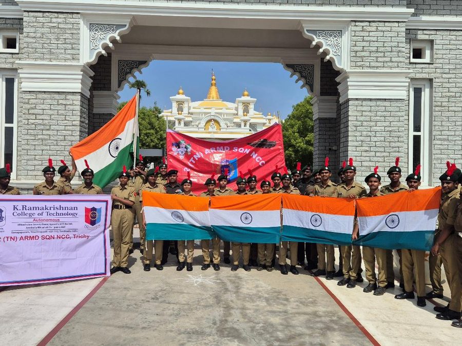 Cadets holding the National Flag at the temple gate