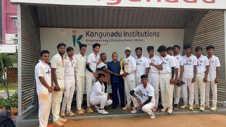 KRCT cricket team with a trophy