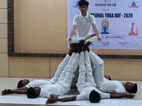 A group formation held under the Yoga Day banner
